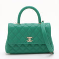 Second hand Chanel Coco Small Caviar Leather Top-handle Shoulder Bag Green - Tabita Bags