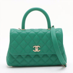 Second hand Chanel Coco Small Caviar Leather Top-handle Shoulder Bag Green - Tabita Bags