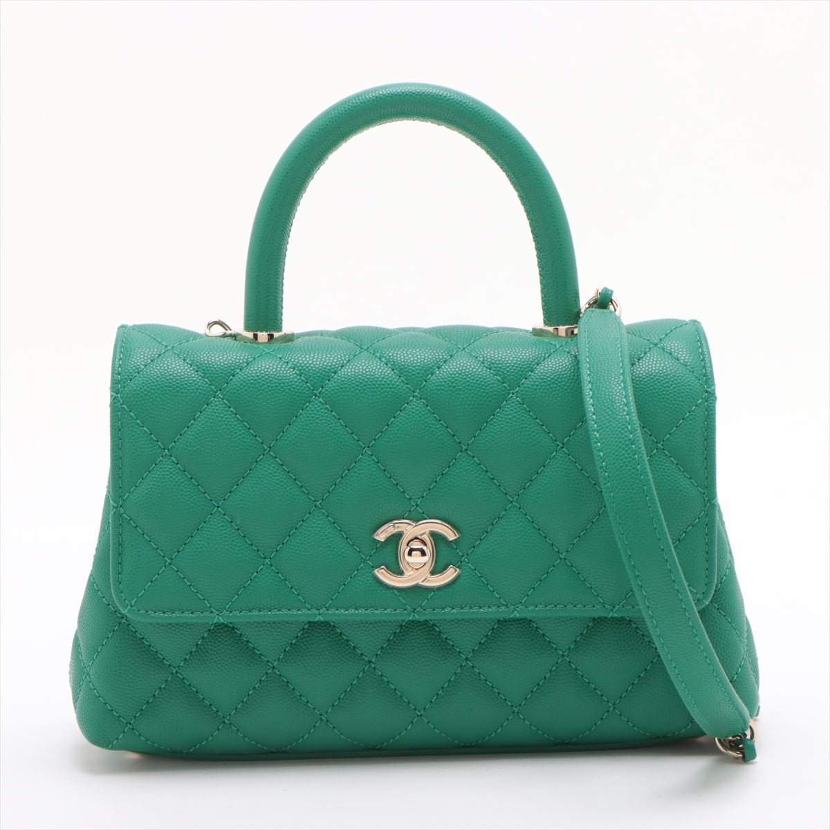 Second hand Chanel Coco Small Caviar Leather Top-handle Shoulder Bag Green - Tabita Bags