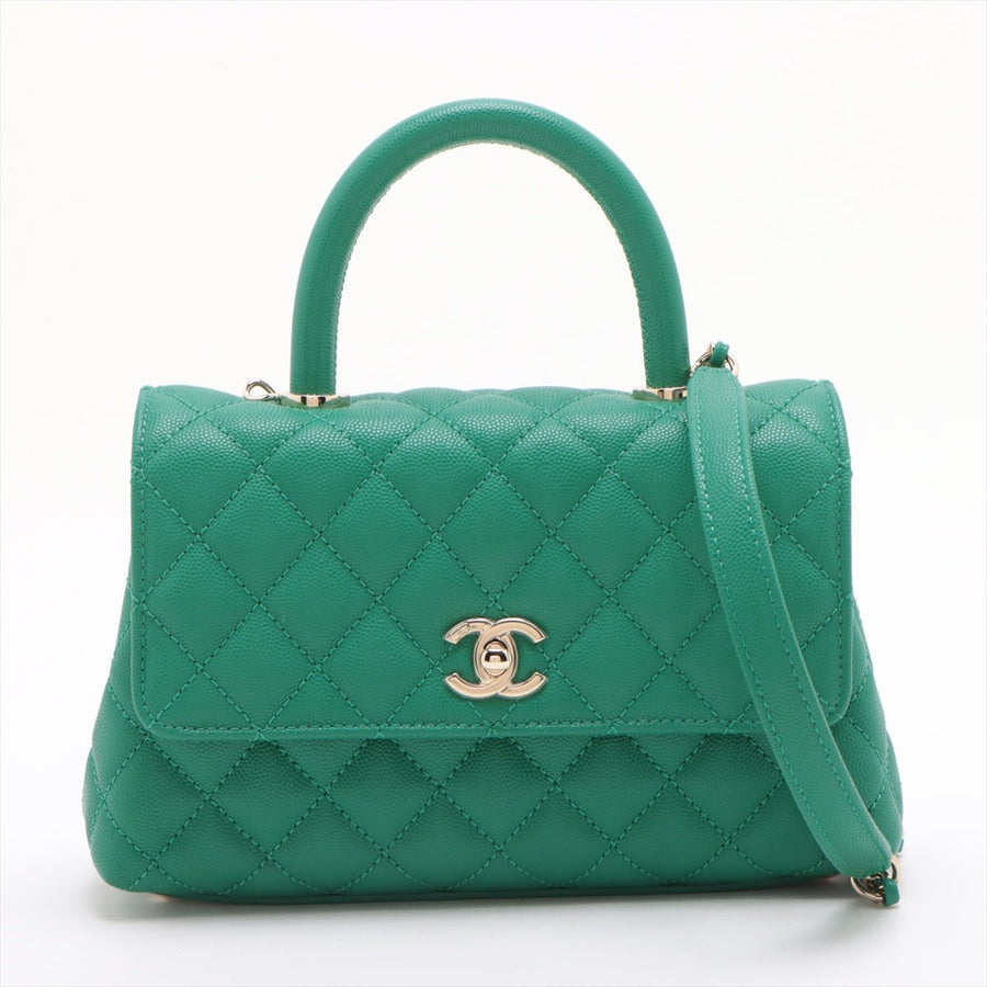Second hand Chanel Coco Small Caviar Leather Top-handle Shoulder Bag Green - Tabita Bags