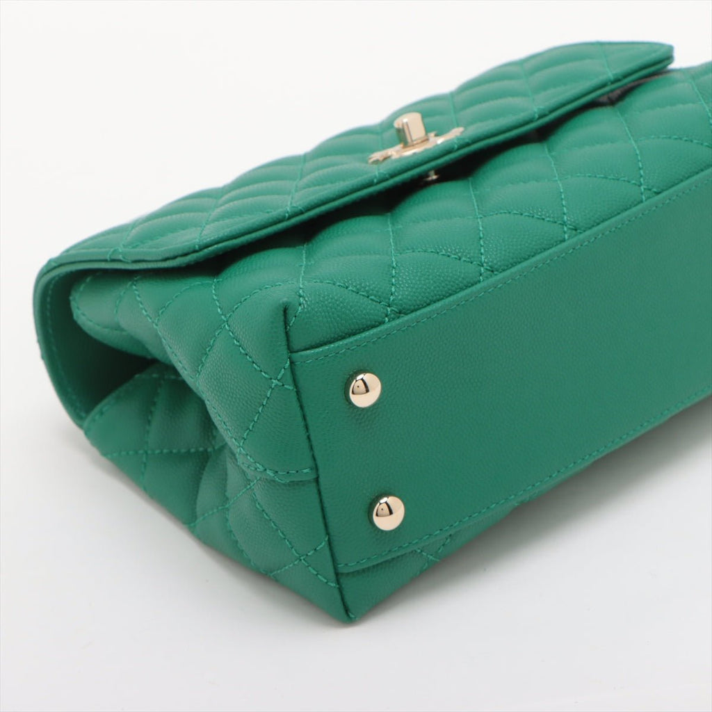 Second hand Chanel Coco Small Caviar Leather Top-handle Shoulder Bag Green - Tabita Bags