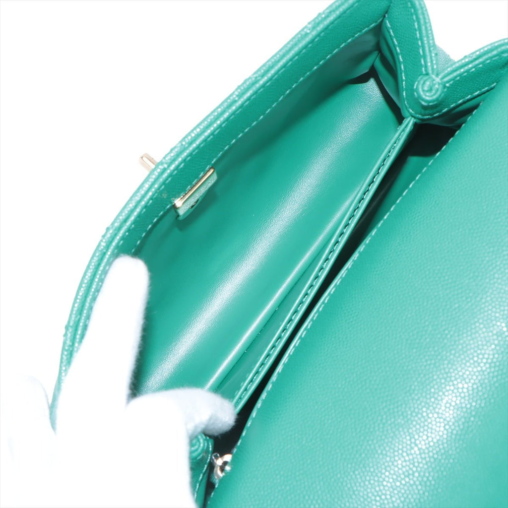 Second hand Chanel Coco Small Caviar Leather Top-handle Shoulder Bag Green - Tabita Bags
