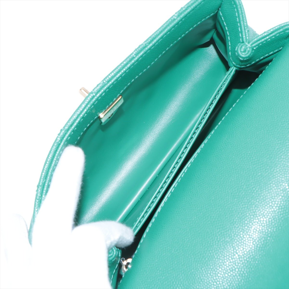 Second hand Chanel Coco Small Caviar Leather Top-handle Shoulder Bag Green - Tabita Bags