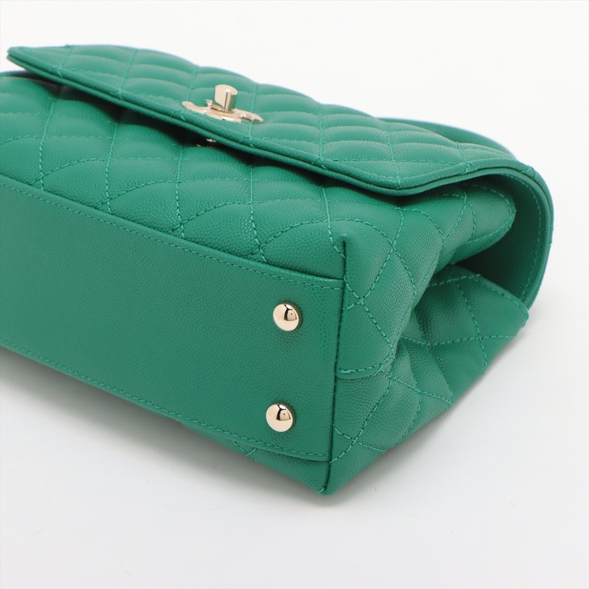 Second hand Chanel Coco Small Caviar Leather Top-handle Shoulder Bag Green - Tabita Bags