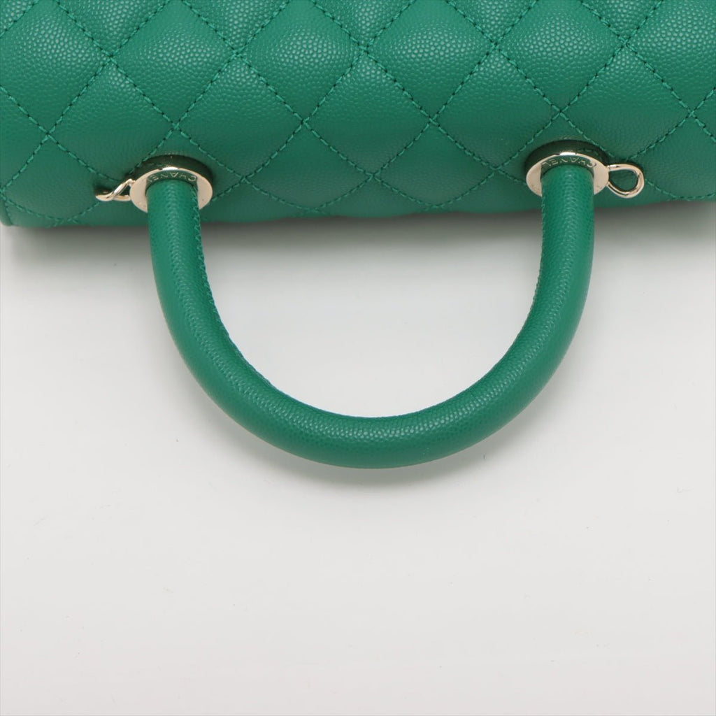 Second hand Chanel Coco Small Caviar Leather Top-handle Shoulder Bag Green - Tabita Bags