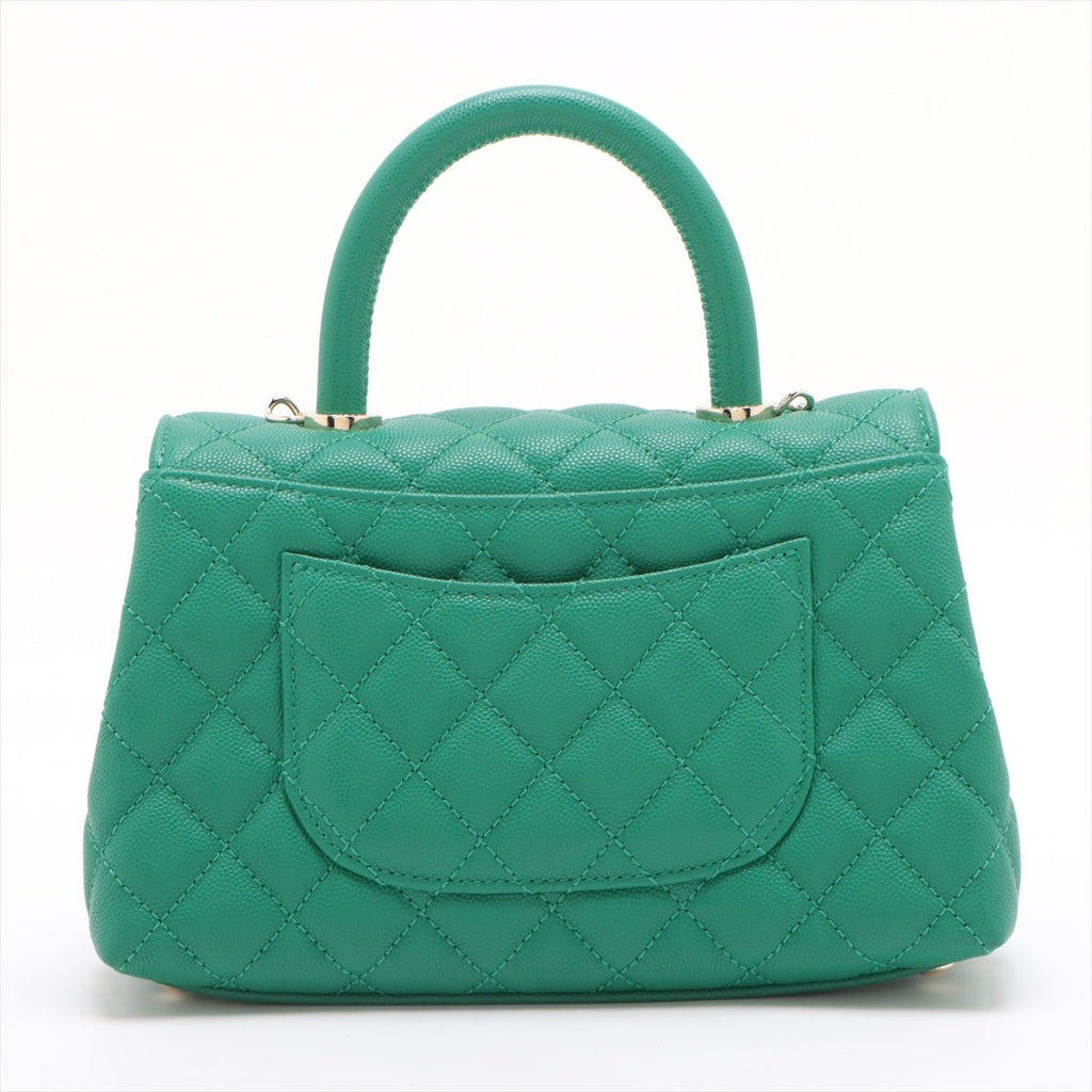 Second hand Chanel Coco Small Caviar Leather Top-handle Shoulder Bag Green - Tabita Bags