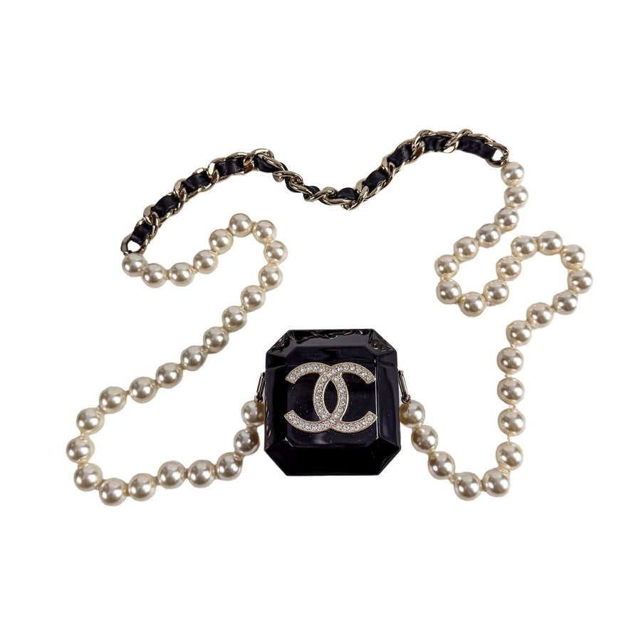 Second hand Chanel Cristal Pearl Airpods Acetate Jewelry Case Black - Tabita Bags