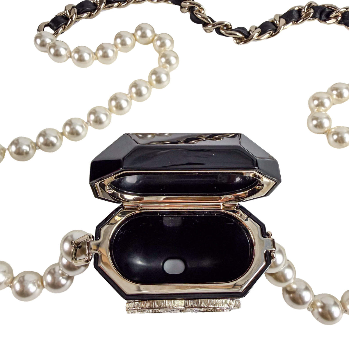 Second hand Chanel Cristal Pearl Airpods Acetate Jewelry Case Black - Tabita Bags