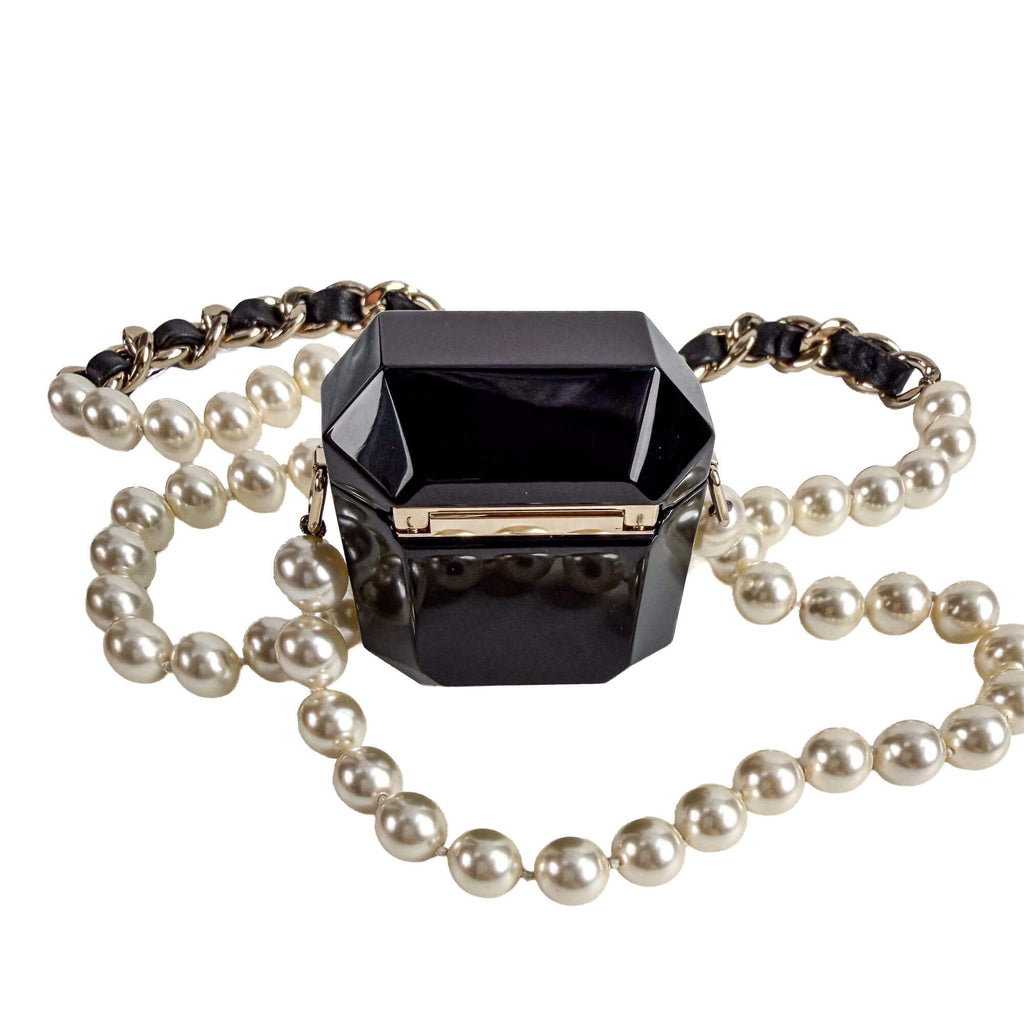 Second hand Chanel Cristal Pearl Airpods Acetate Jewelry Case Black - Tabita Bags