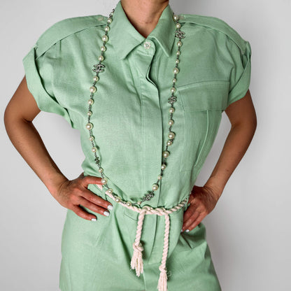 Second hand Chanel Crystal Pearls CC Metal & Faux Pearls 2 - Ways Long Necklace Silver - Tabita Bags