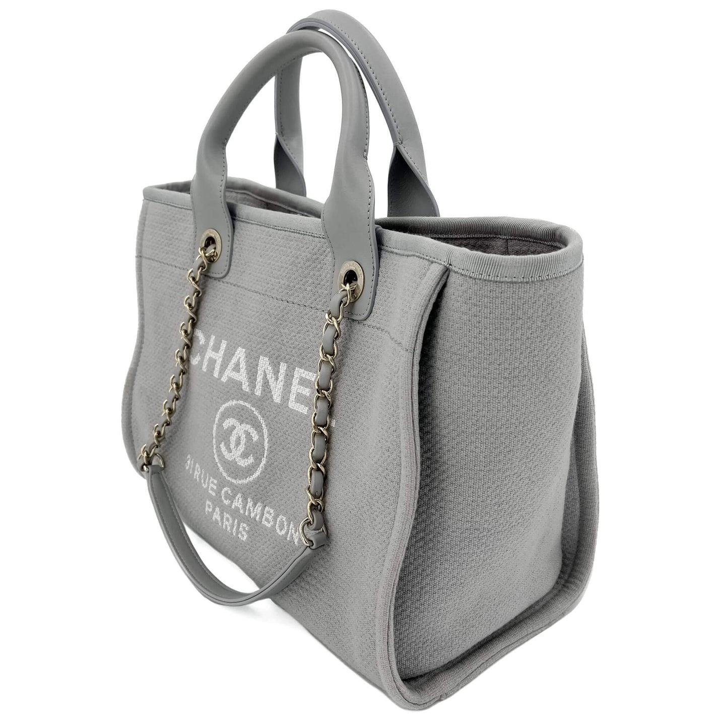 Second hand Chanel Deauville Medium Raffia 2 - Ways Tote Bag Grey - Tabita Bags