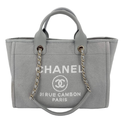 Second hand Chanel Deauville Medium Raffia 2 - Ways Tote Bag Grey - Tabita Bags