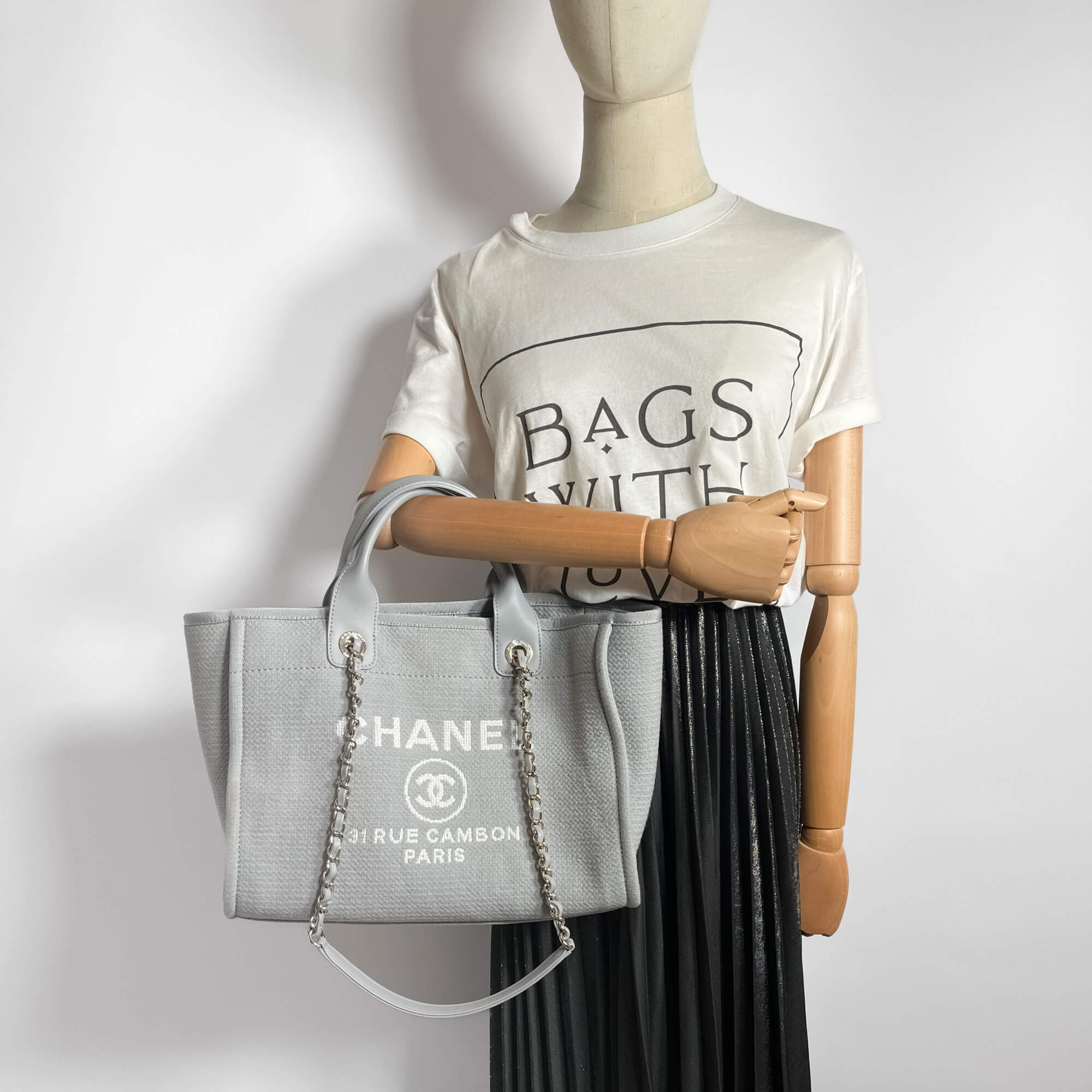 Deauville Medium Raffia 2 Ways Tote Sac Gris