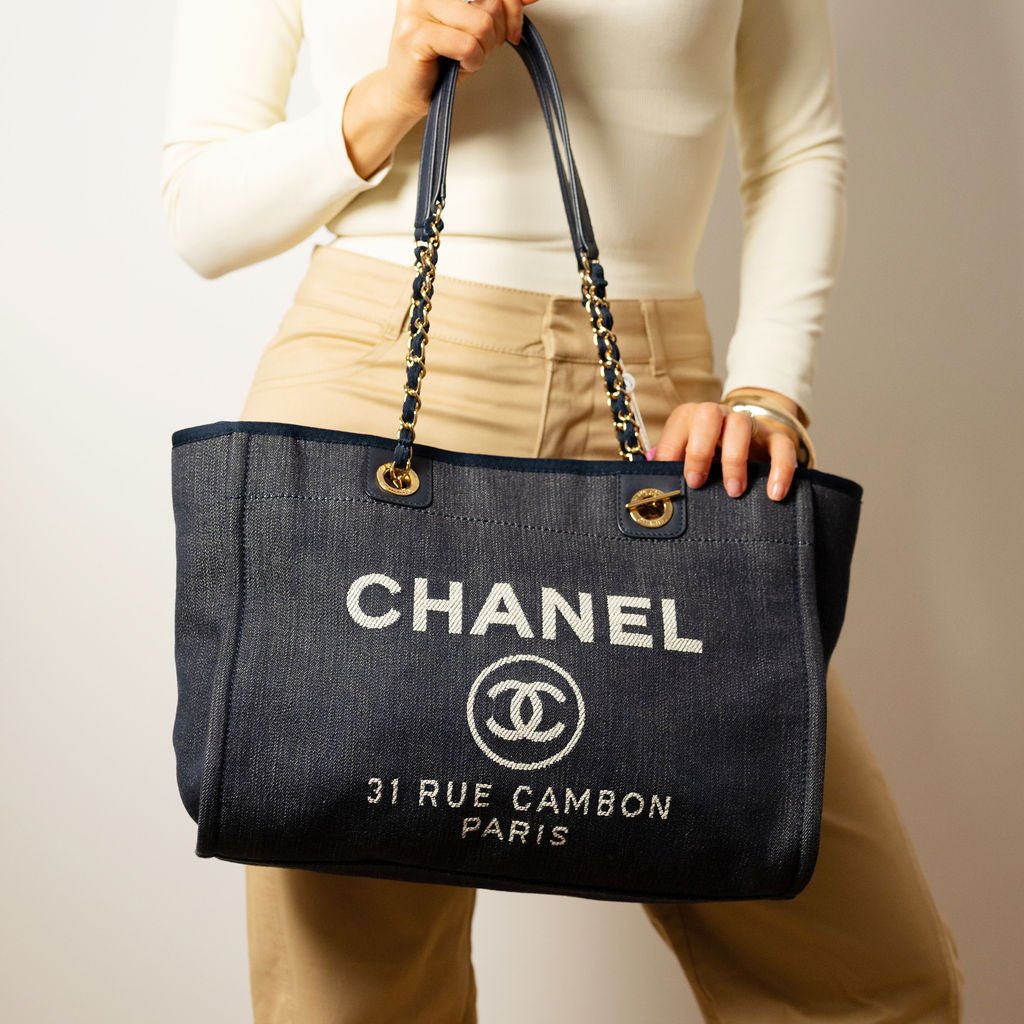 Second hand Chanel Deauville Small Denim Tote Bag Blue - Tabita Bags