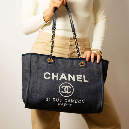 Second hand Chanel Deauville Small Denim Tote Bag Blue - Tabita Bags