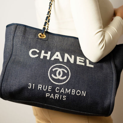 Second hand Chanel Deauville Small Denim Tote Bag Blue - Tabita Bags