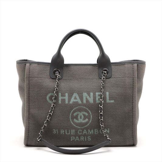 Second hand Chanel Deauville Small Raffia Tote Bag Grey - Tabita Bags