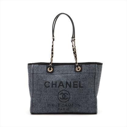 Second hand Chanel Deauville Small Raffia Tote Bag Navy - Tabita Bags