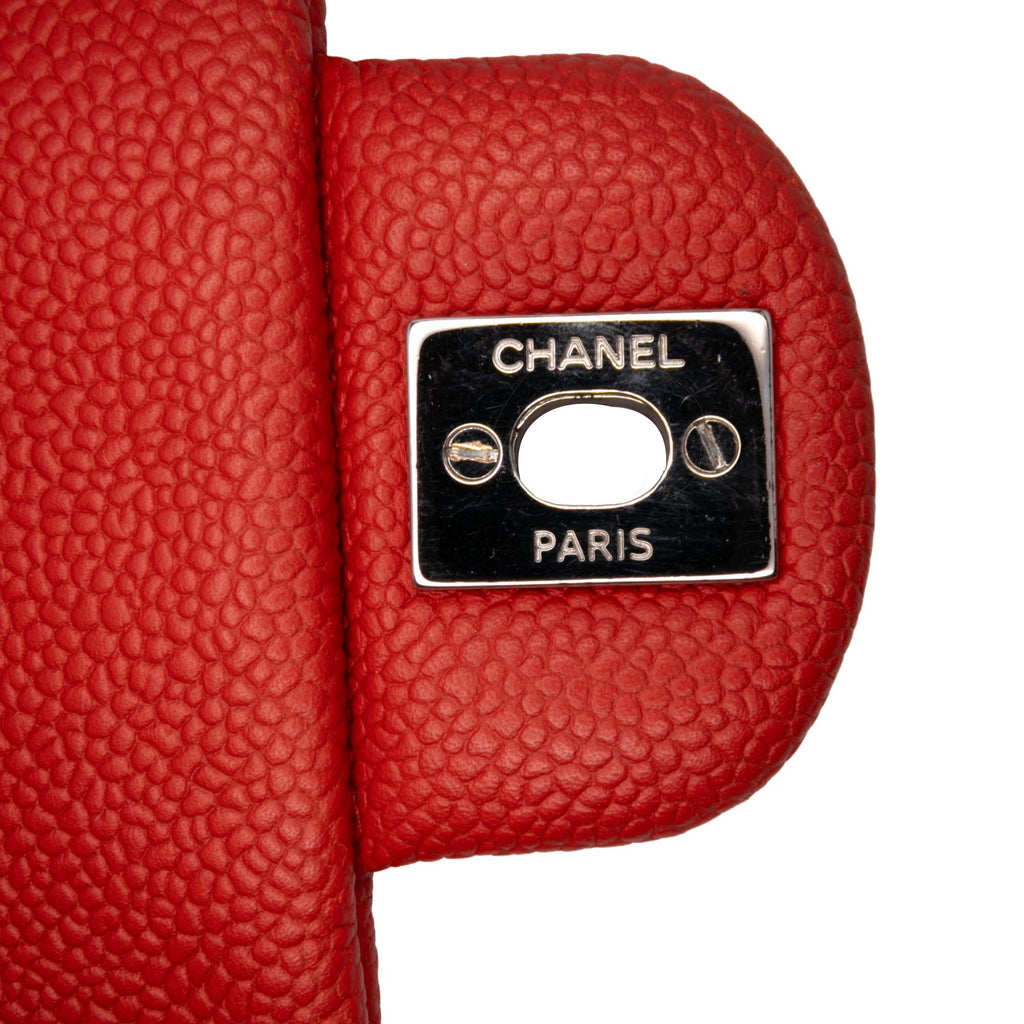 Second hand Chanel Easy Flap Medium Caviar Leather Quilted Shoulder Bag Orange - Tabita Bags