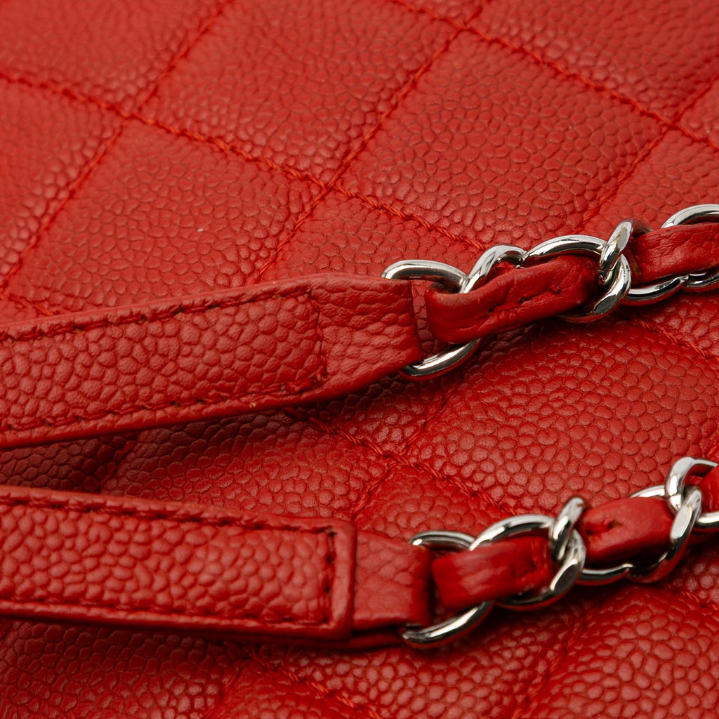 Second hand Chanel Easy Flap Medium Caviar Leather Quilted Shoulder Bag Orange - Tabita Bags