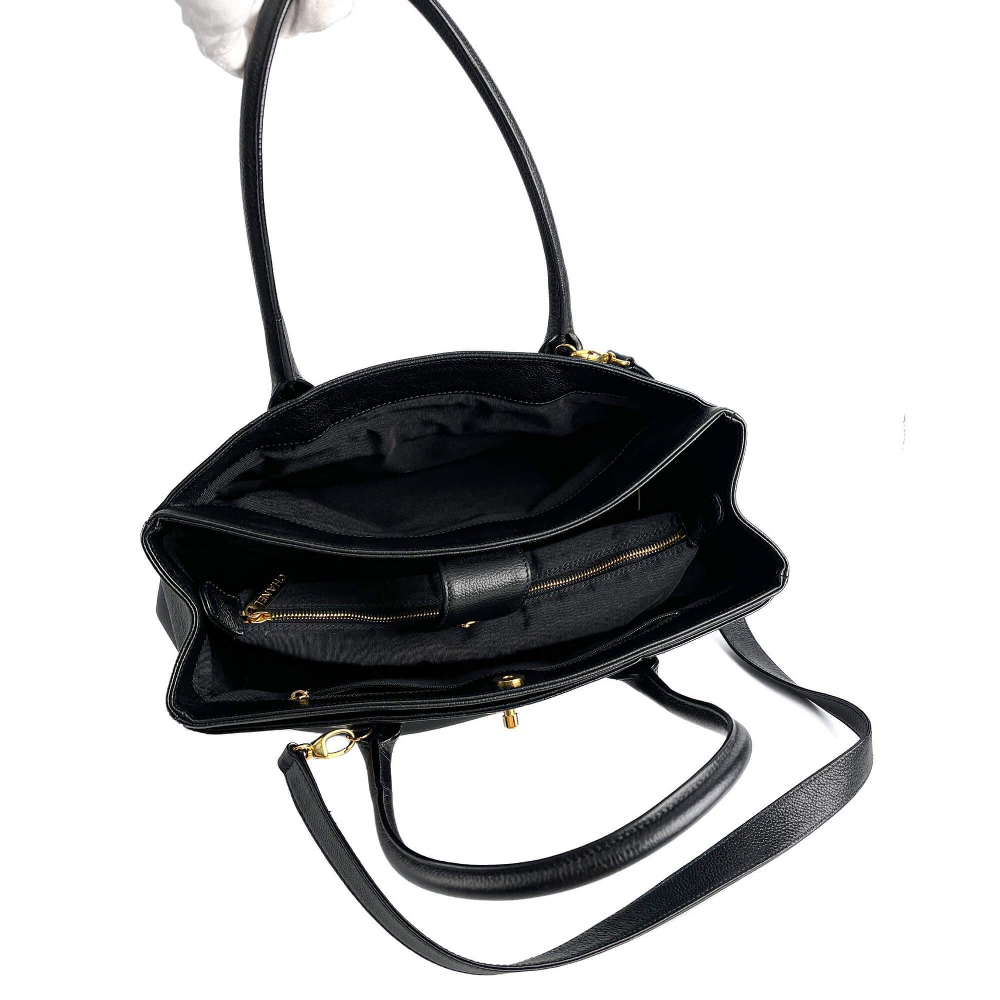 Second hand Chanel Executive Cerf Leather Tote Shoulder Bag Black - Tabita Bags