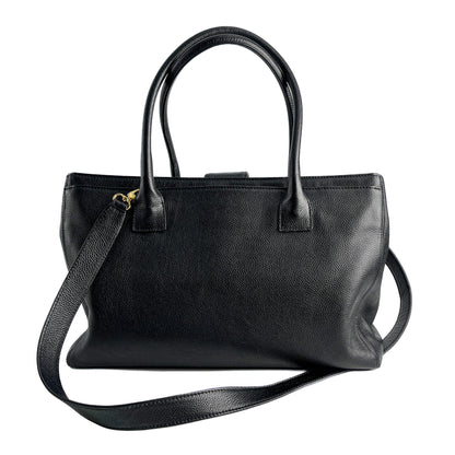Second hand Chanel Executive Cerf Leather Tote Shoulder Bag Black - Tabita Bags