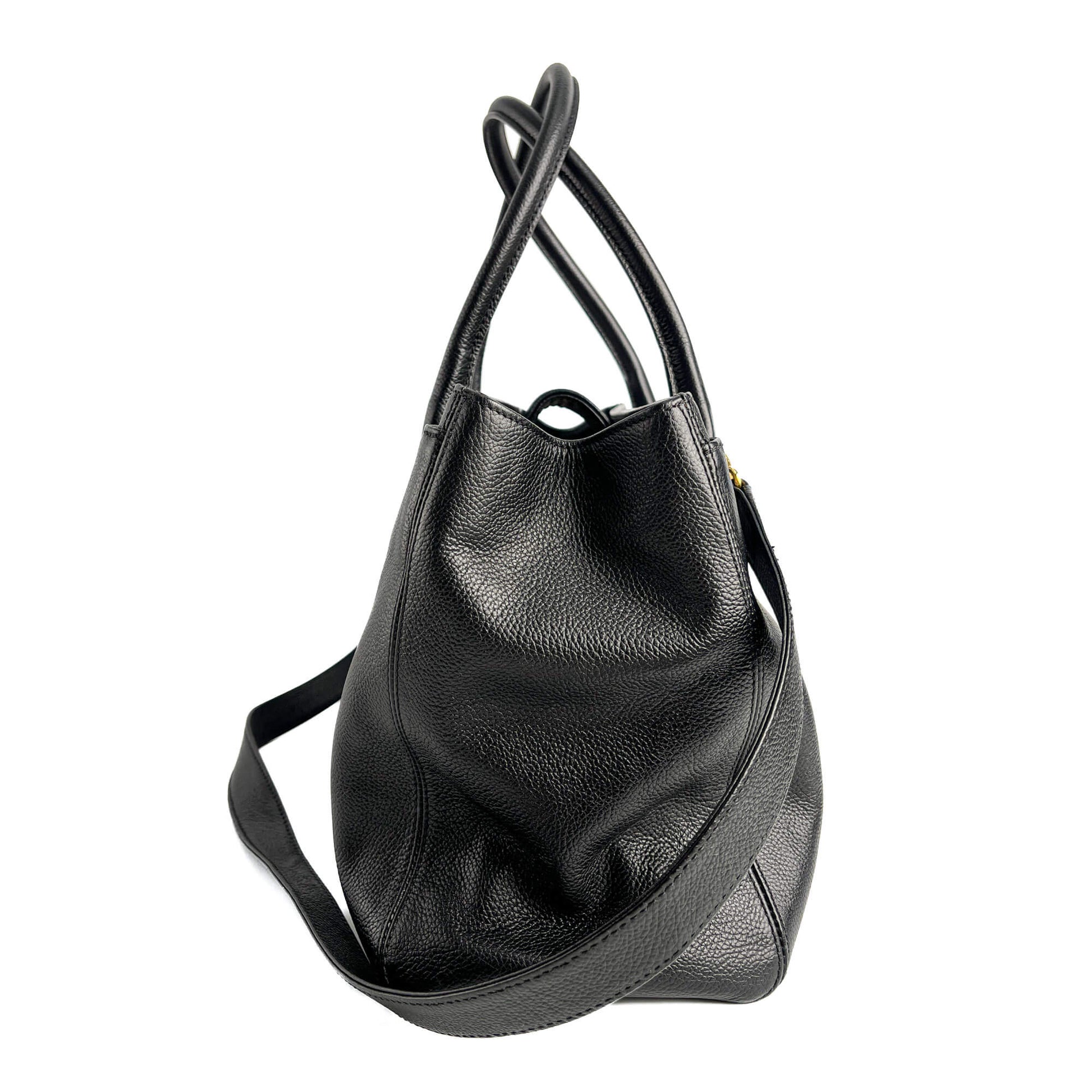Second hand Chanel Executive Cerf Leather Tote Shoulder Bag Black - Tabita Bags