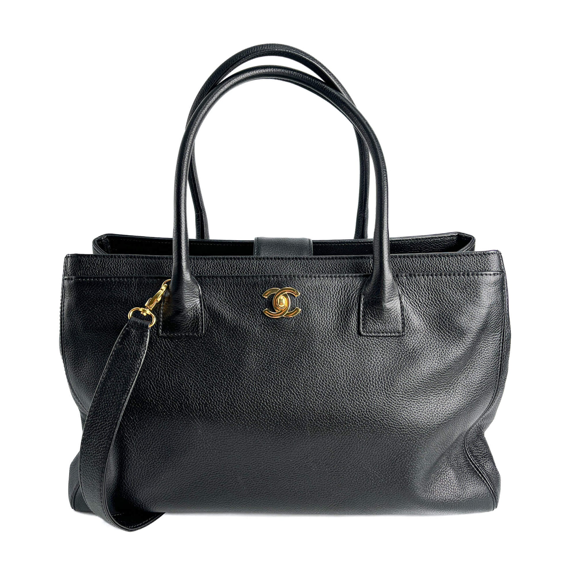 Second hand Chanel Executive Cerf Leather Tote Shoulder Bag Black - Tabita Bags