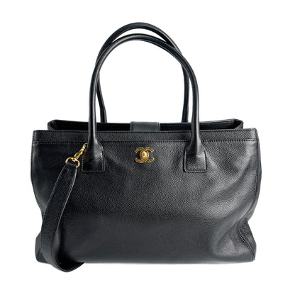 Second hand Chanel Executive Cerf Leather Tote Shoulder Bag Black - Tabita Bags