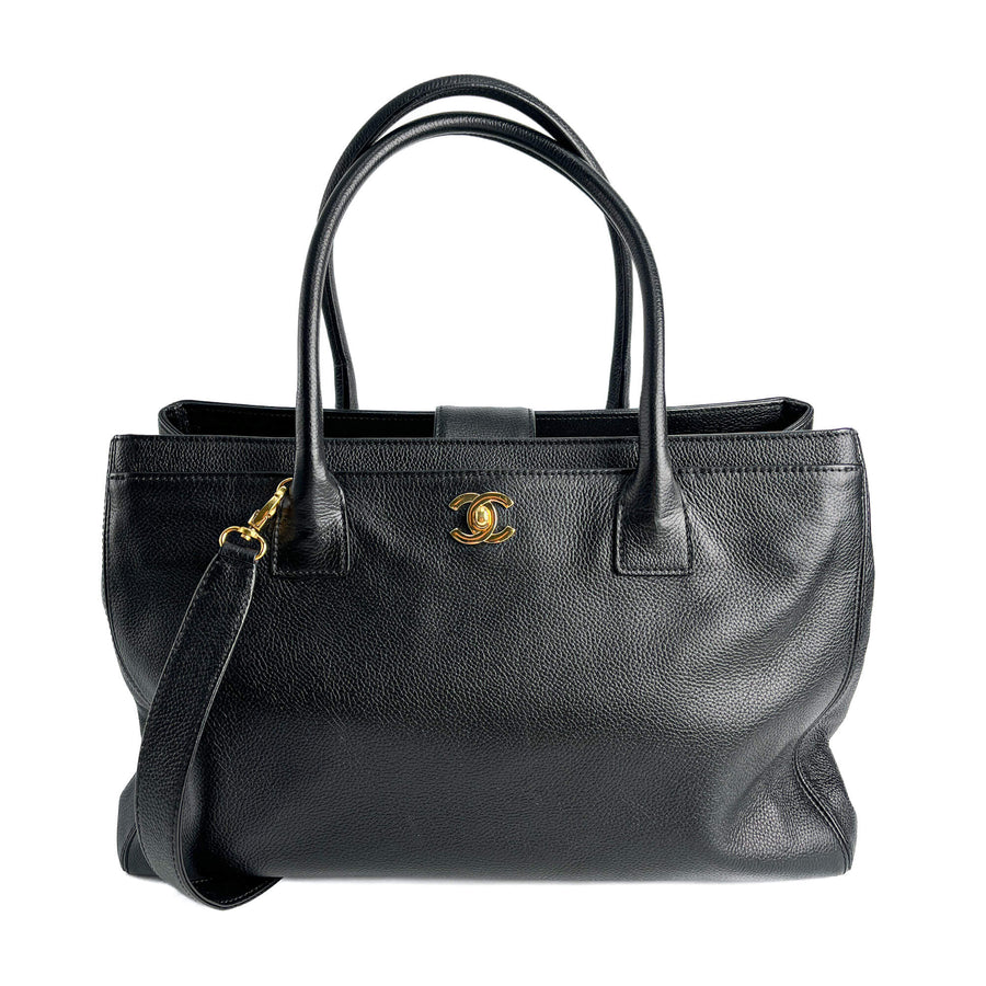 Second hand Chanel Executive Cerf Leather Tote Shoulder Bag Black - Tabita Bags