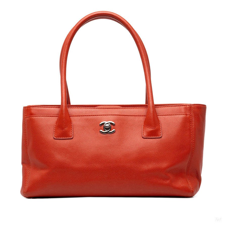 Second hand Chanel Executive Cerf Small Calfskin Tote Shoulder Bag Red - Tabita Bags