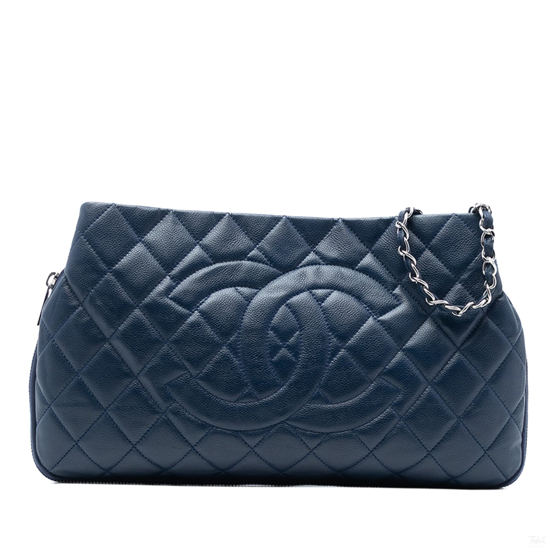 Second hand Chanel Expandable Tote Caviar Leather Matelassè Shoulder Bag Blue - Tabita Bags