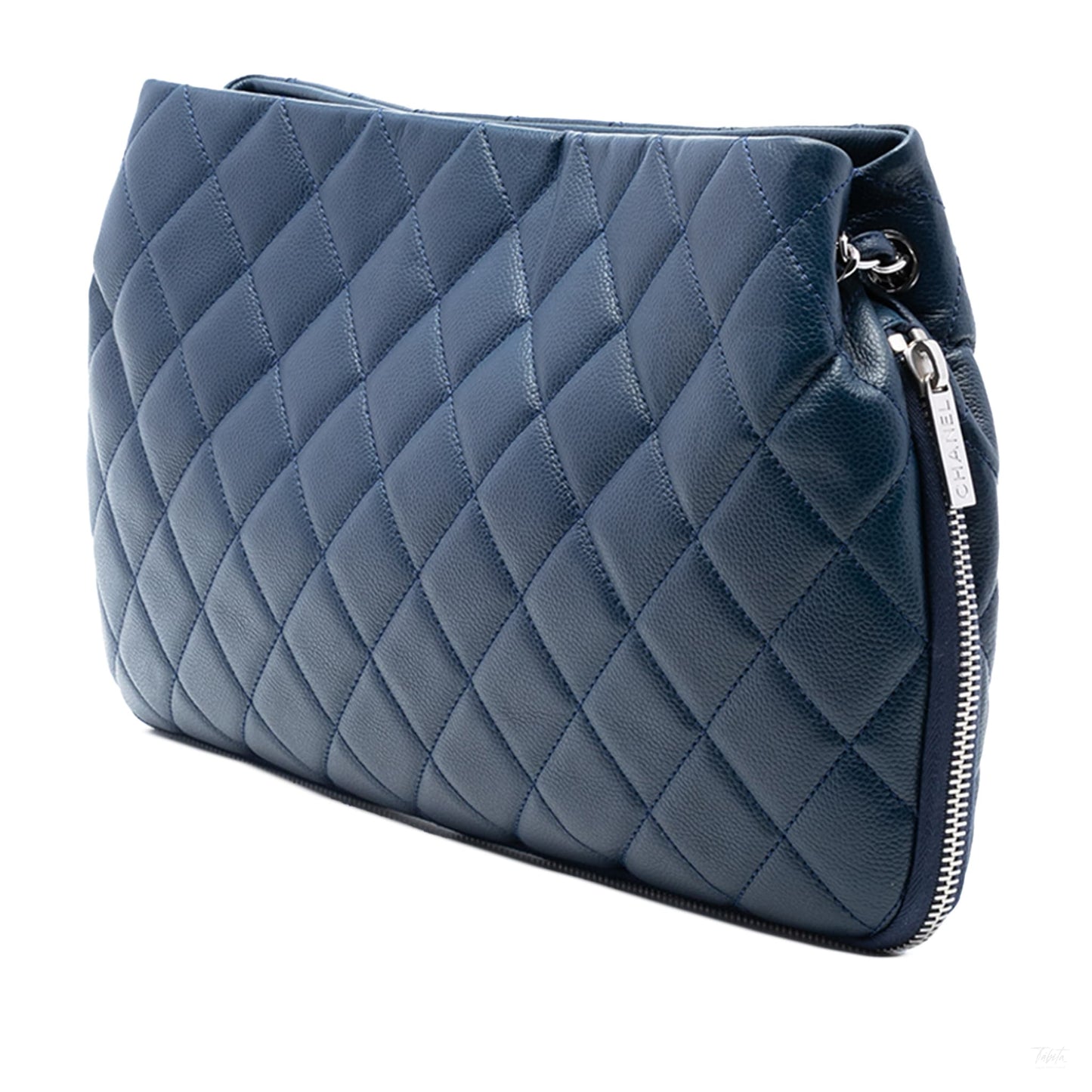 Second hand Chanel Expandable Tote Caviar Leather Matelassè Shoulder Bag Blue - Tabita Bags
