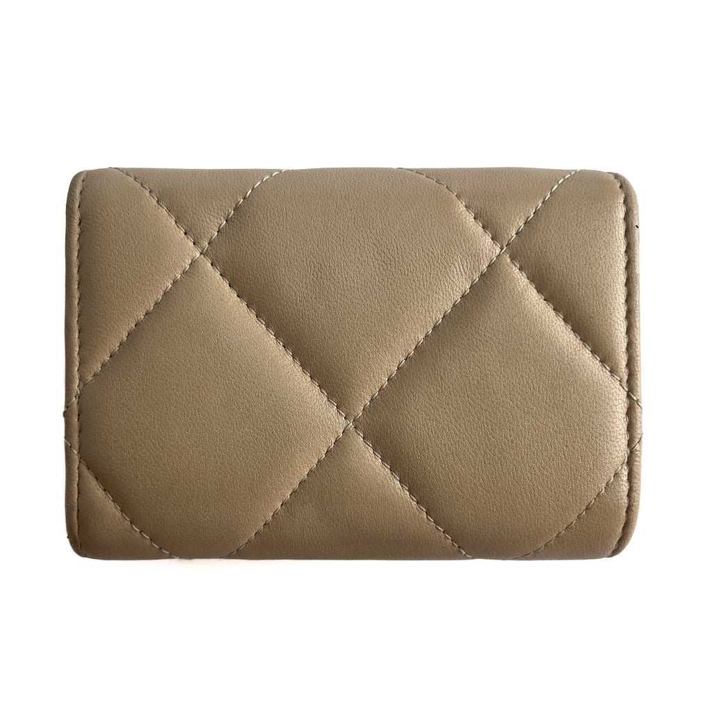 Second hand Chanel Flap Small Lambskin Leather Folding Wallet Beige - Tabita Bags