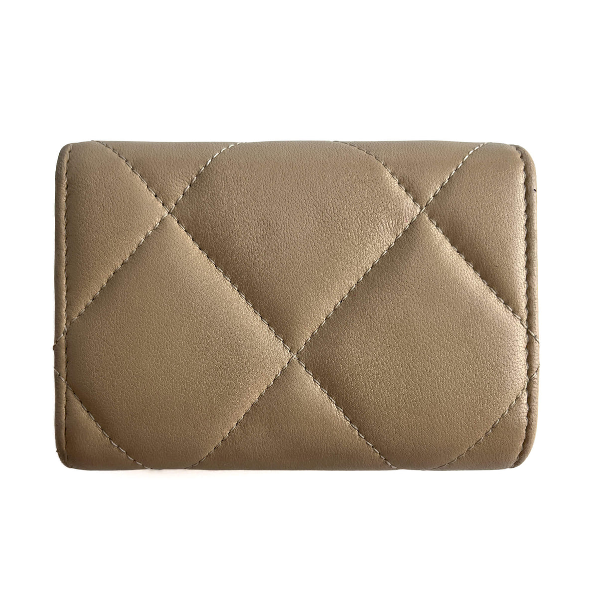 Second hand Chanel Flap Small Lambskin Leather Folding Wallet Beige - Tabita Bags