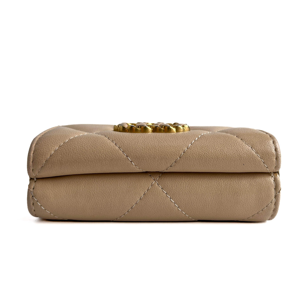 Second hand Chanel Flap Small Lambskin Leather Folding Wallet Beige - Tabita Bags