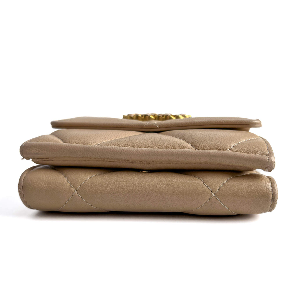 Second hand Chanel Flap Small Lambskin Leather Folding Wallet Beige - Tabita Bags