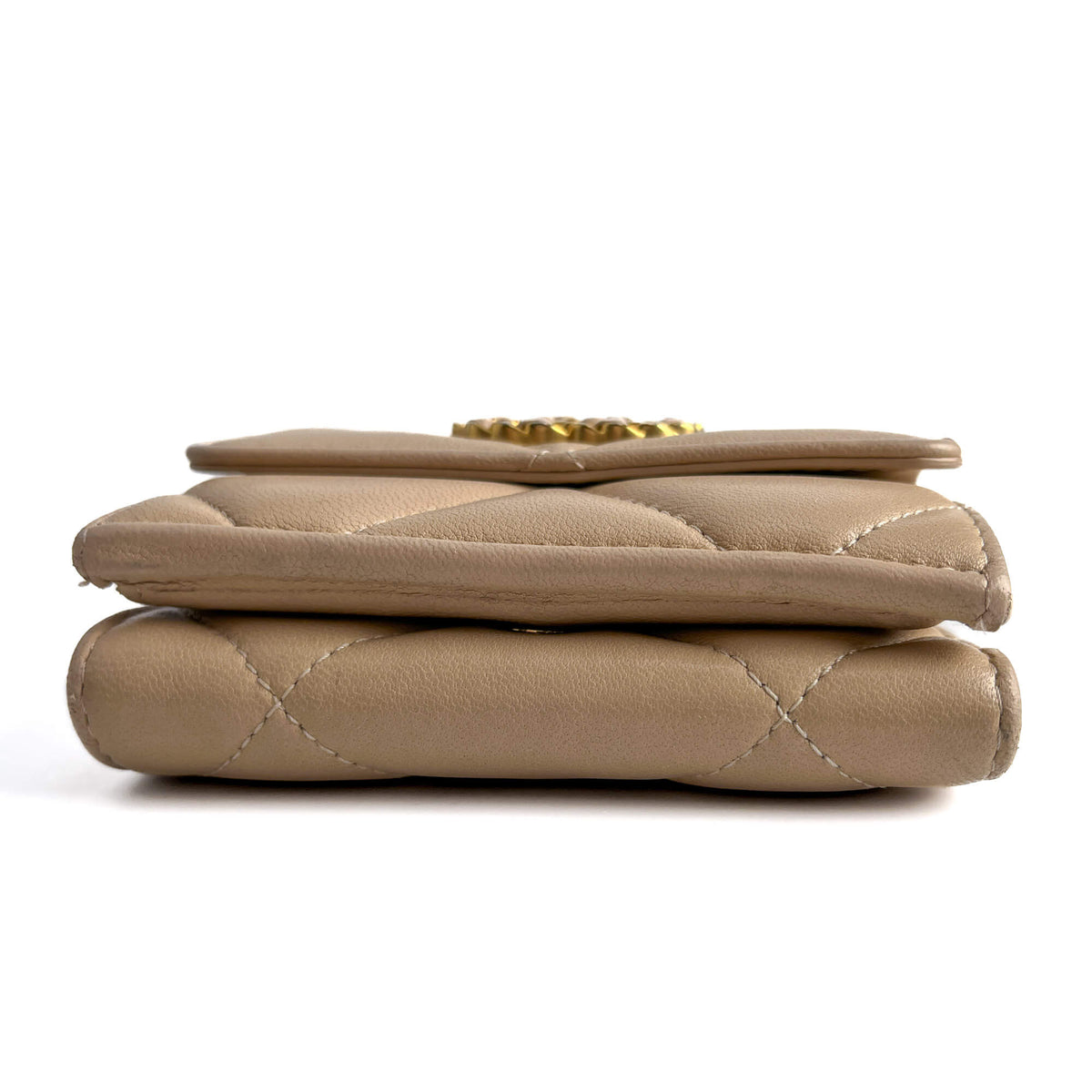 Second hand Chanel Flap Small Lambskin Leather Folding Wallet Beige - Tabita Bags