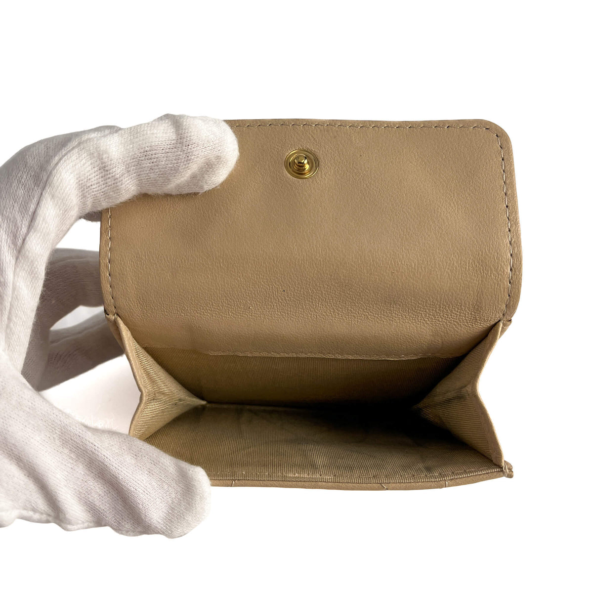Second hand Chanel Flap Small Lambskin Leather Folding Wallet Beige - Tabita Bags