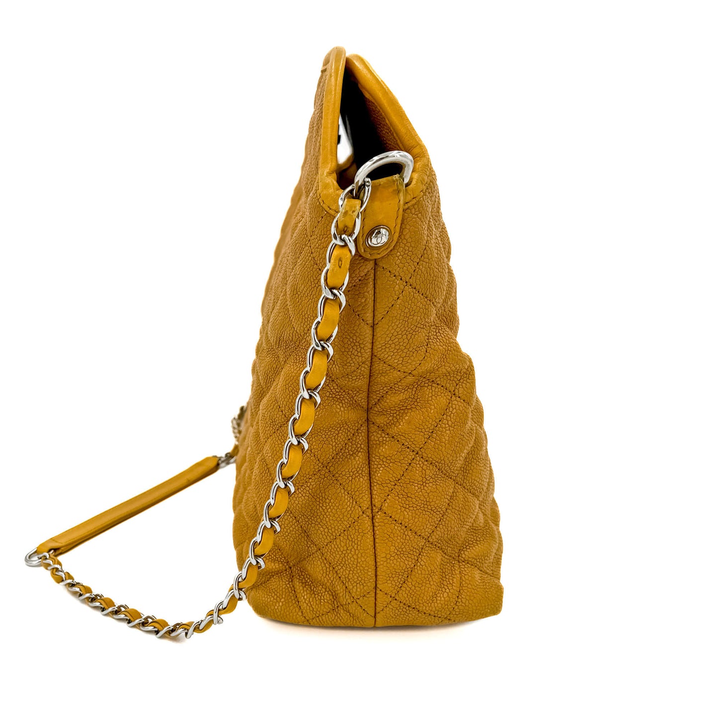 Second hand Chanel French Riviera Quilted Caviar Leather 2-Ways Hobo Bag Yellow - Tabita Bags