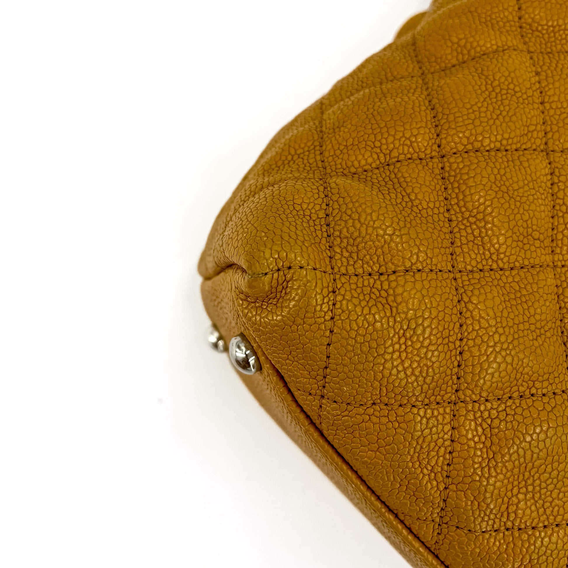 Second hand Chanel French Riviera Quilted Caviar Leather 2-Ways Hobo Bag Yellow - Tabita Bags