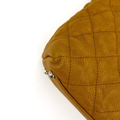 Second hand Chanel French Riviera Quilted Caviar Leather 2-Ways Hobo Bag Yellow - Tabita Bags