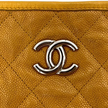 Second hand Chanel French Riviera Quilted Caviar Leather 2-Ways Hobo Bag Yellow - Tabita Bags