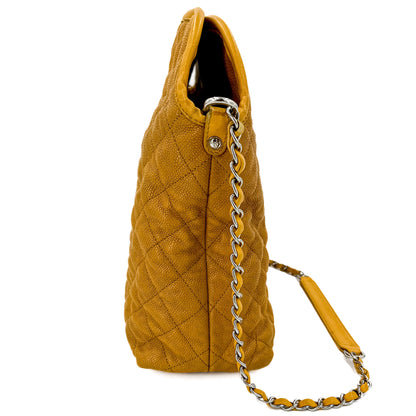 Second hand Chanel French Riviera Quilted Caviar Leather 2-Ways Hobo Bag Yellow - Tabita Bags