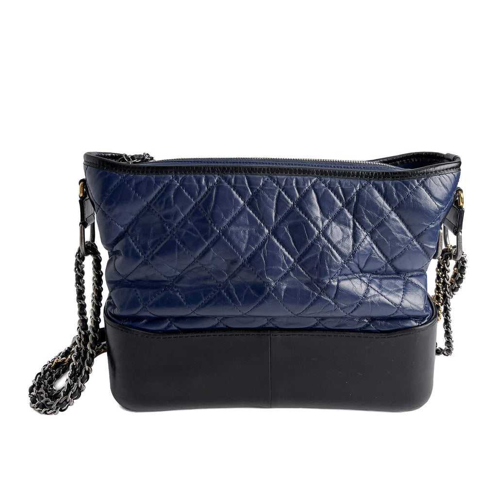 Second hand Chanel Gabrielle Chevron Lambskin Leather Shoulder Bag Navy & Black - Tabita Bags