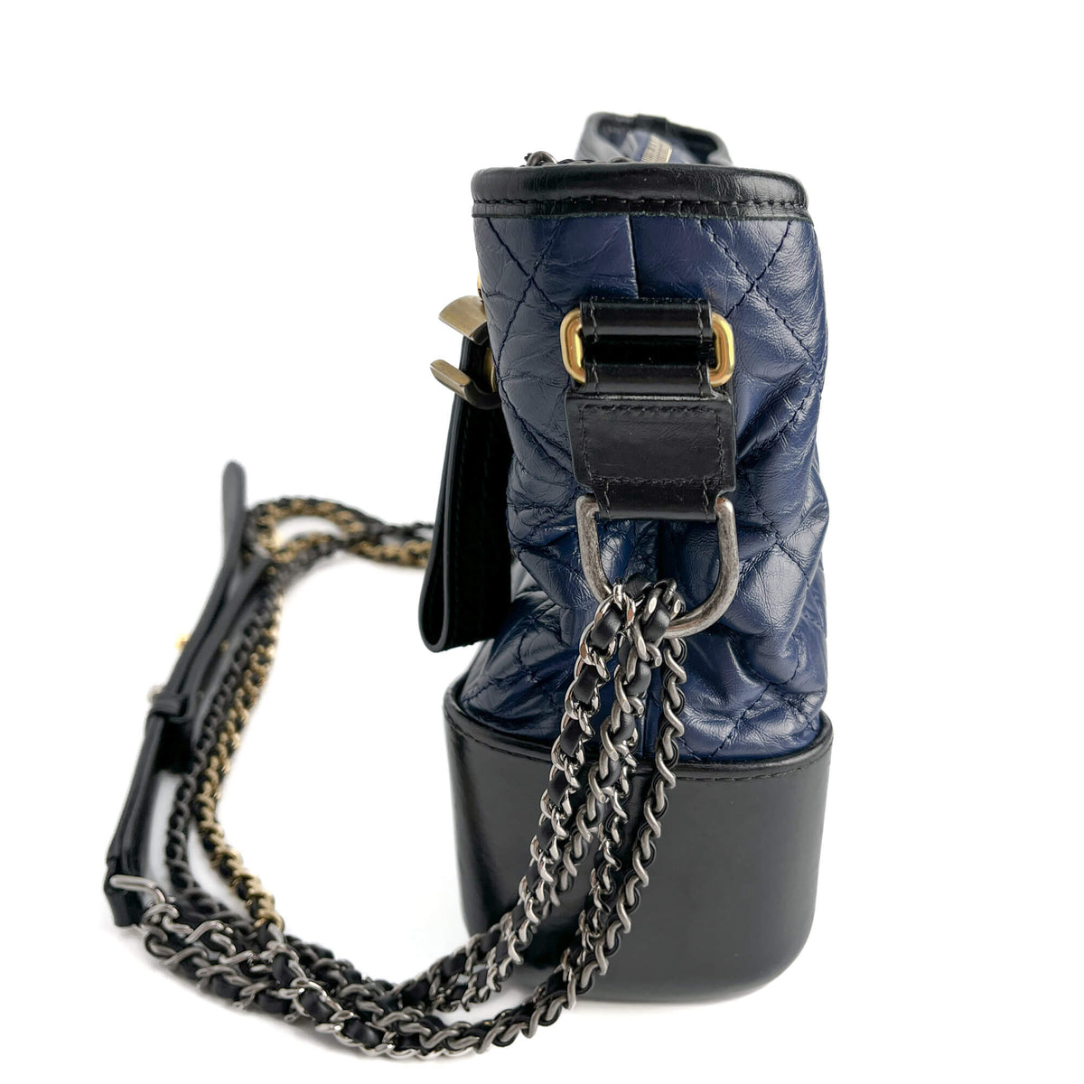 Second hand Chanel Gabrielle Chevron Lambskin Leather Shoulder Bag Navy & Black - Tabita Bags