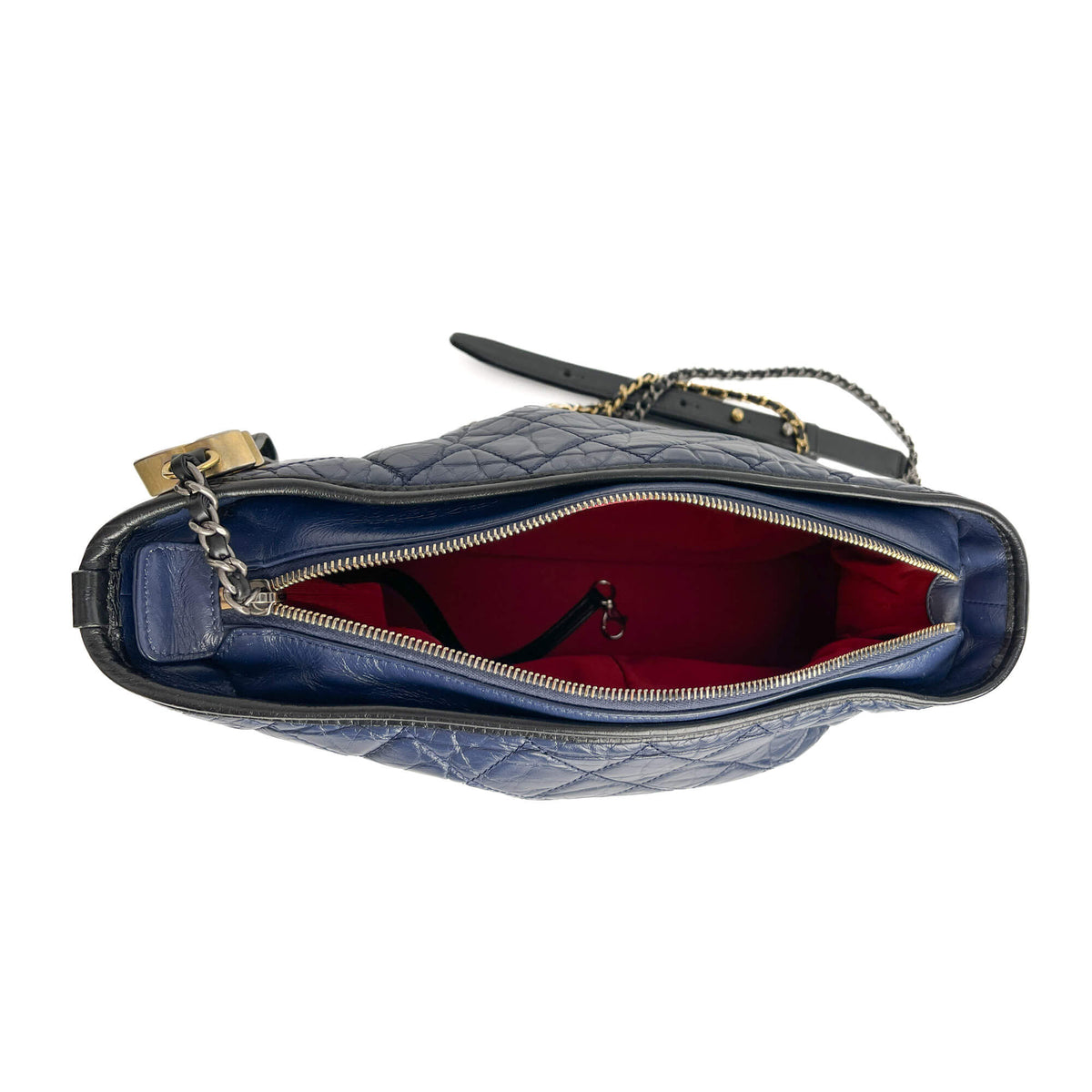 Second hand Chanel Gabrielle Chevron Lambskin Leather Shoulder Bag Navy & Black - Tabita Bags