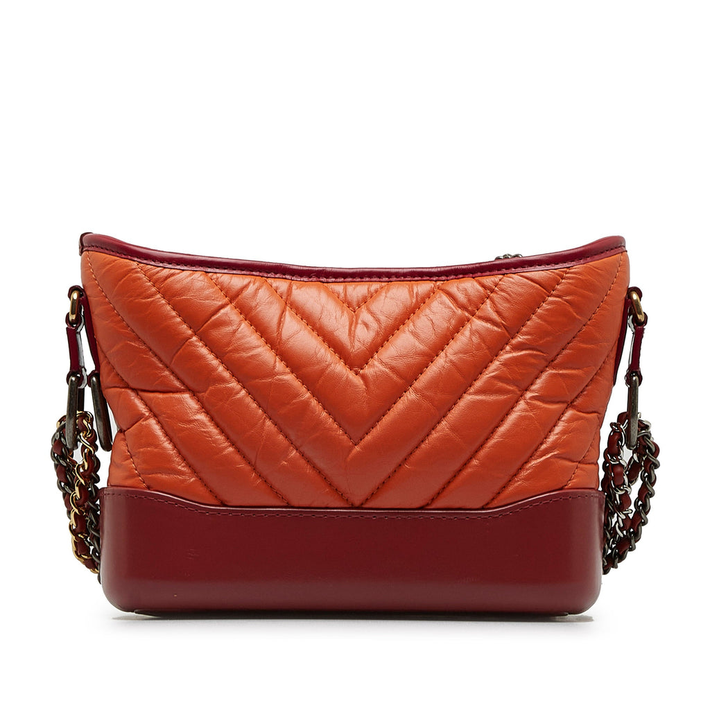 Second hand Chanel Gabrielle Chevron Lambskin Leather Shoulder Bag Orange - Tabita Bags