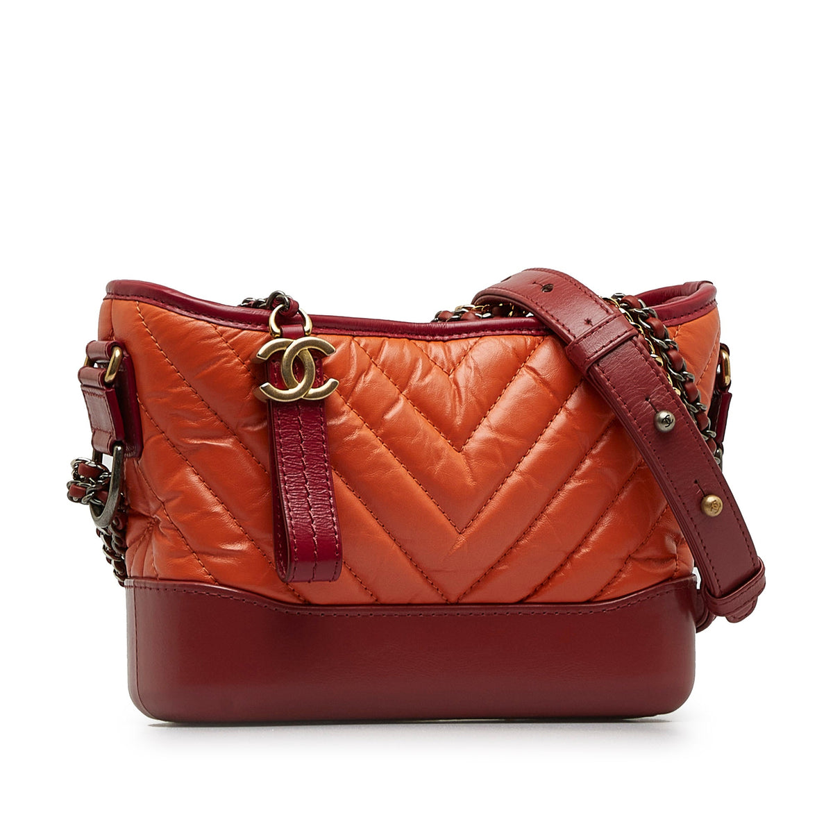 Second hand Chanel Gabrielle Chevron Lambskin Leather Shoulder Bag Orange - Tabita Bags