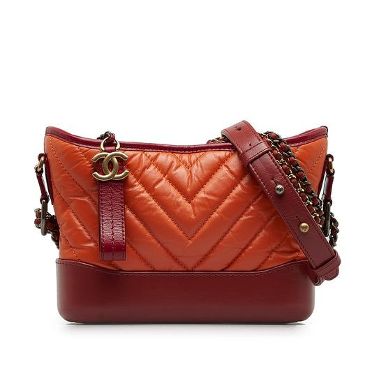 Second hand Chanel Gabrielle Chevron Lambskin Leather Shoulder Bag Orange - Tabita Bags